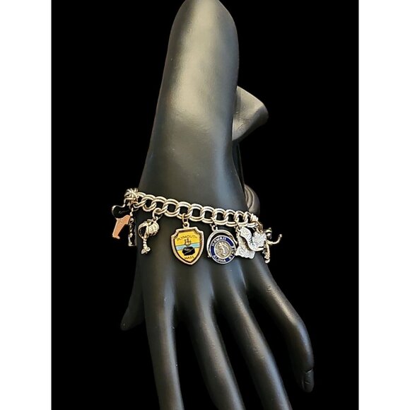 Vintage MONET 7" Sterling Silver 925 Charm Bracelet With 13 Charms Travel THEMED - Picture 3 of 16